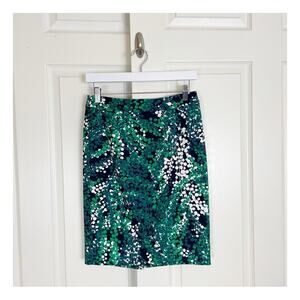 Boden Floral Print Pencil Skirt Green Navy Cotton Blend Lined Sz 4P
